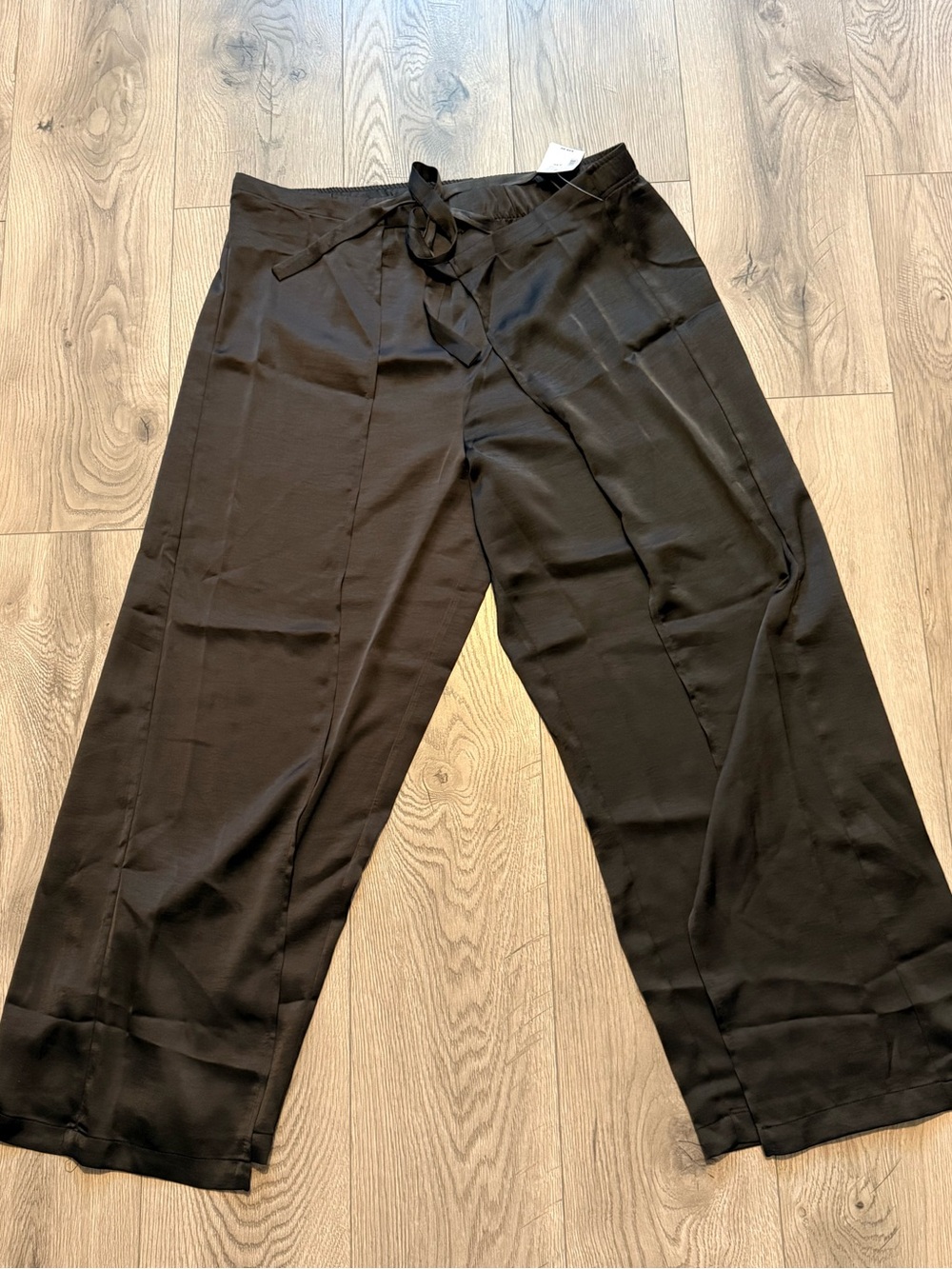 Black Wide-Leg  Pants with Tie Waist and fold over front